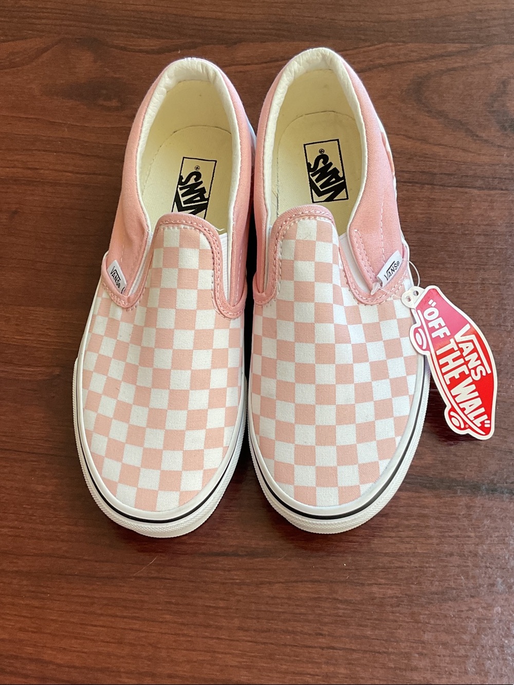 Vans Kids Slip-On Checkerboard Pink and White